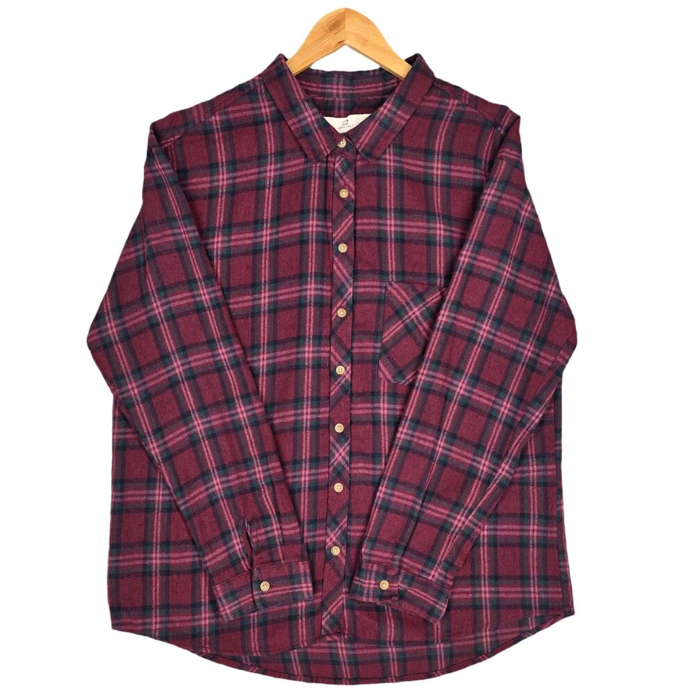 THREAD & SUPPLY WOMEN’S PLAID SHIRT – WINE MIX – COTTON BLEND – SIZE X-LARGE